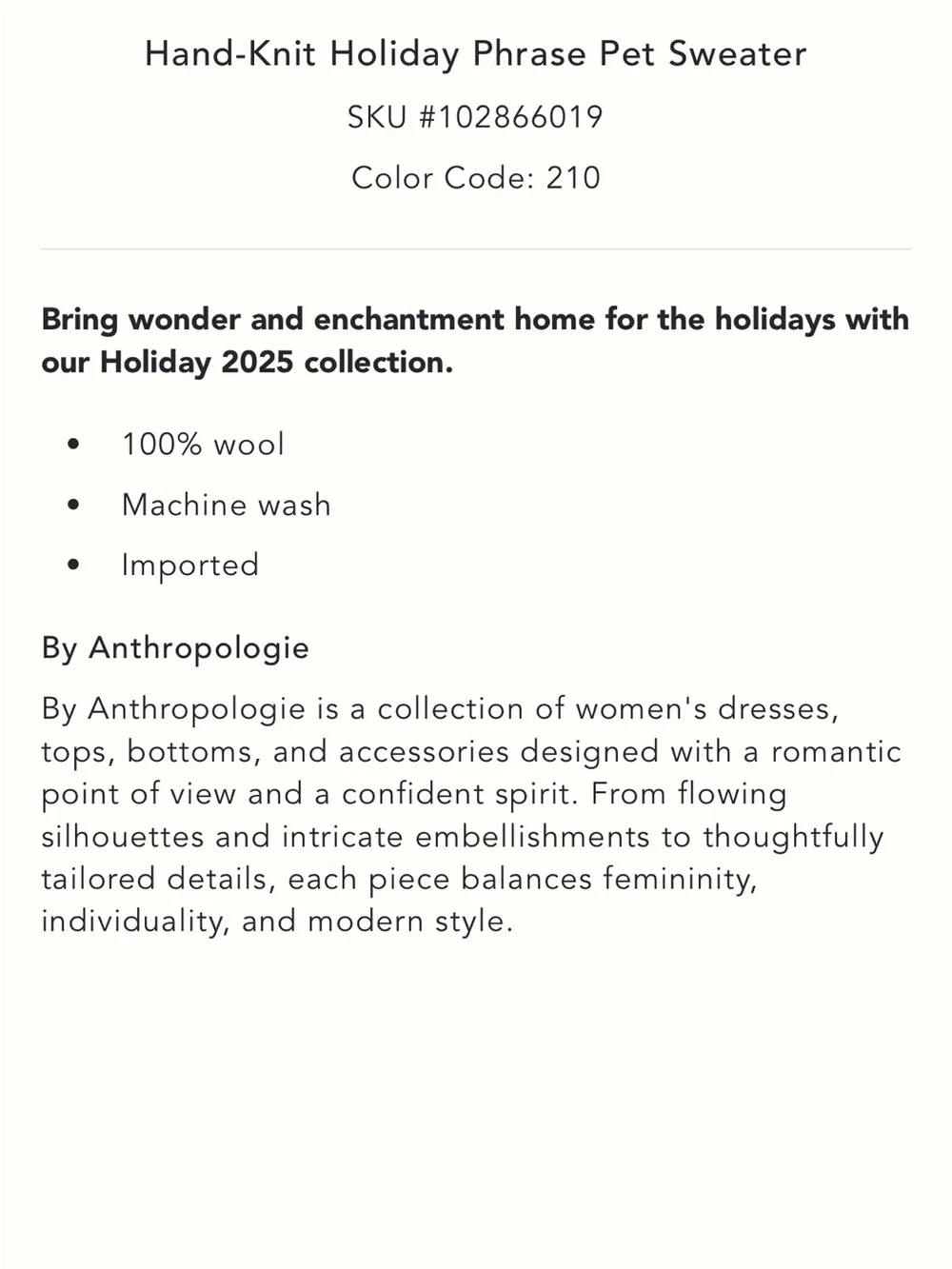 Anthropologie Hand Knit Holiday Dog Sweater - Under the Mistletoe